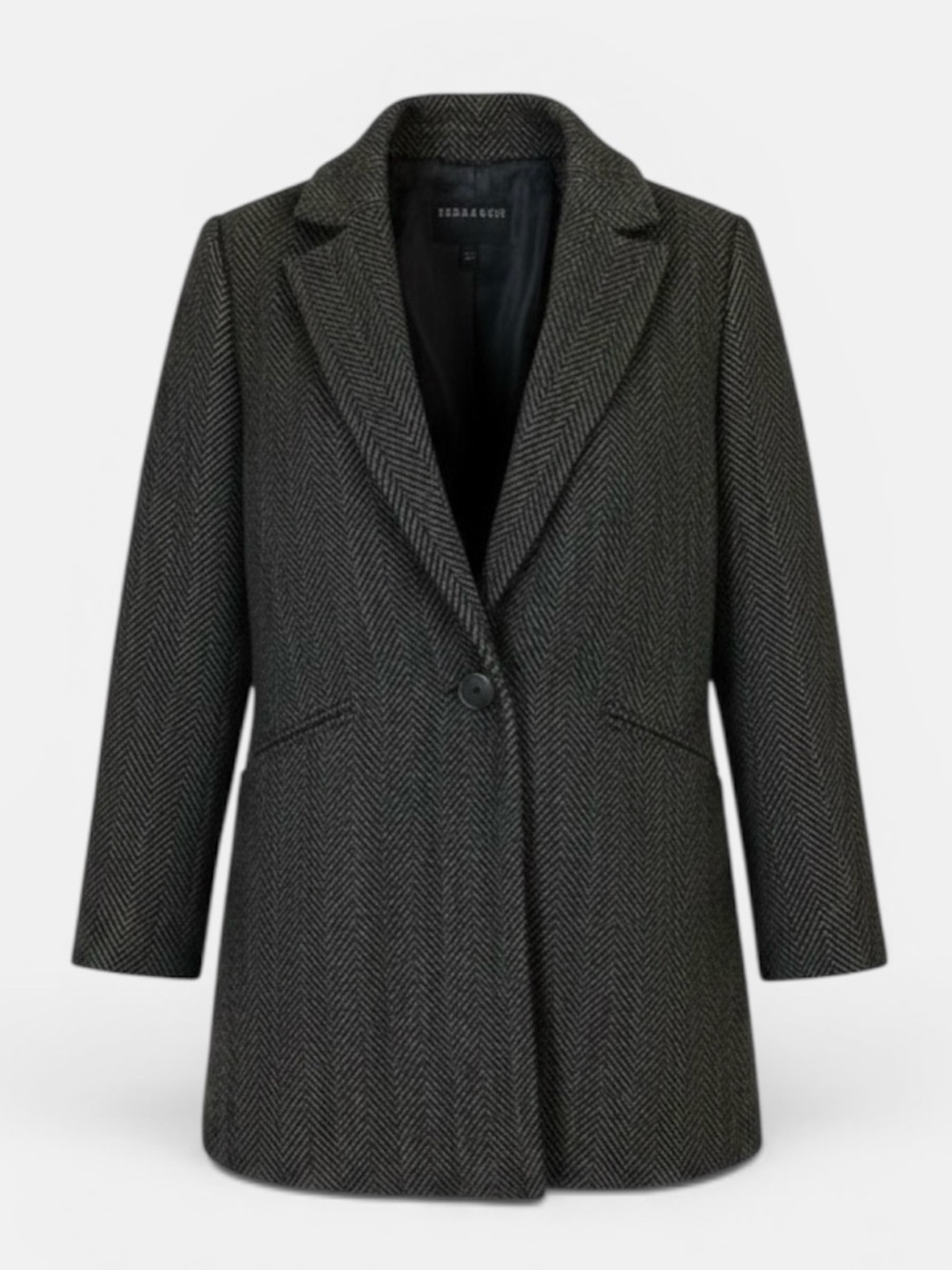 Bernardo Black and Green Herringbone Short Overcoat